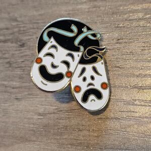 Vintage Tragedy and Comedy Masks Enamel Brooch Pin